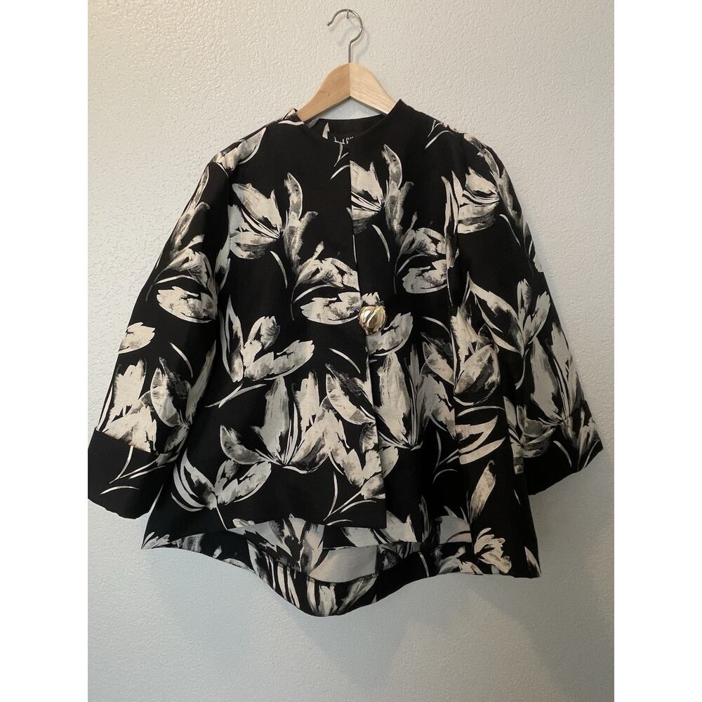 Joseph Ribkoff Signature Floral Black White US 12 Jacquard Swing Jacket